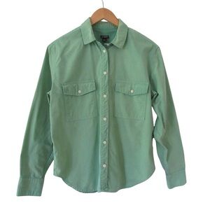 J Crew Womens Green Garment Dyed Chambray Shirt 6 Button Up Long Sleeves Cotton